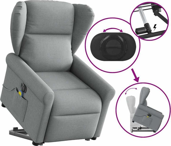 Immagine prodotto vidaXL Poltrona massaggiante elettrica con ausilio per la posizione eretta Tessuto grigio chiaro