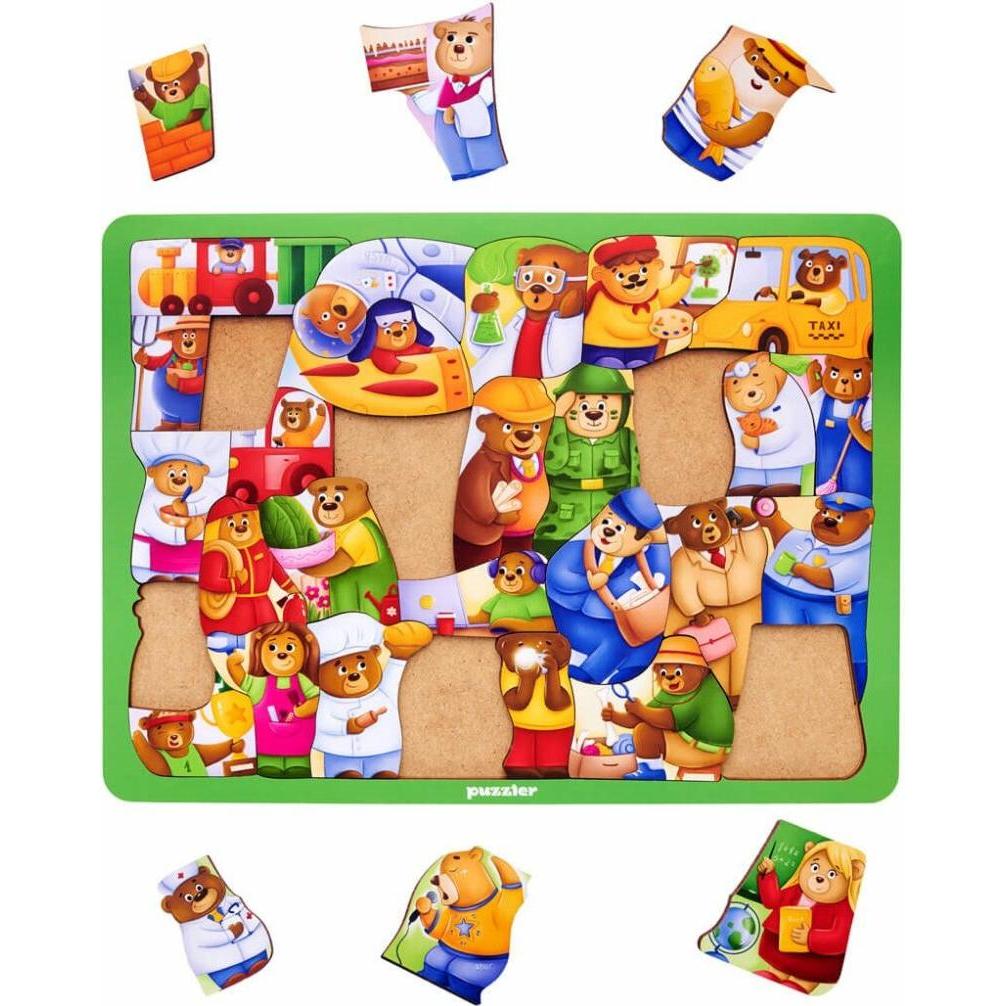 Thumbnail - Woodlika Holzpuzzle Bären in der Welt der Berufe 30 Teile (30 Teile)