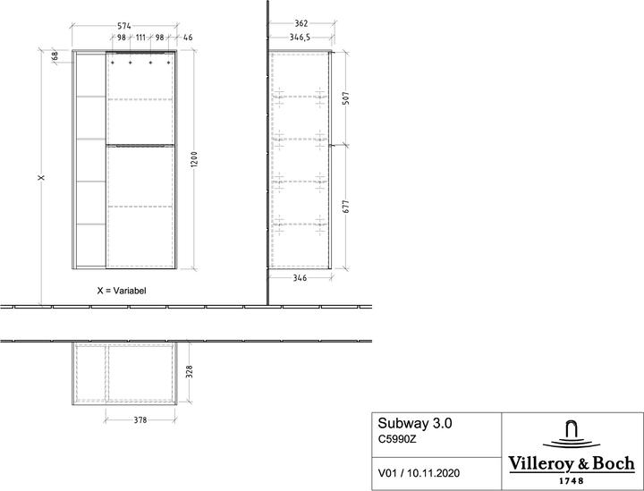 Actual product image Villeroy & Boch Subway 3.0, centre cabinet, 2 doors stop (hinge) right, C59901