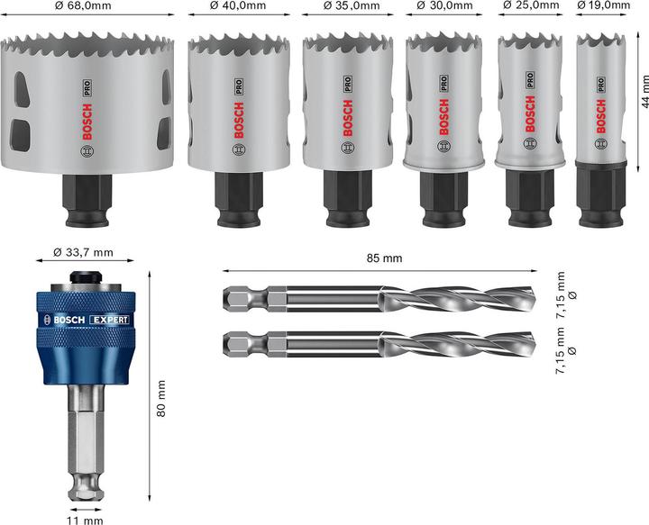 Produktbild Bosch Professional Zubehör PRO Multi Material PC Plus Lochsägen-Set, 9-tlg. (19 mm, 25 mm, 30 mm, 35 mm, 40 mm, 68 mm)