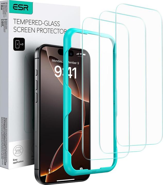 Produktbild ESR - Tempered Glass (3 pack) - iPhone 17 / iPhone 16 Pro - Clear (3 Stück, Apple iPhone 16 Pro)