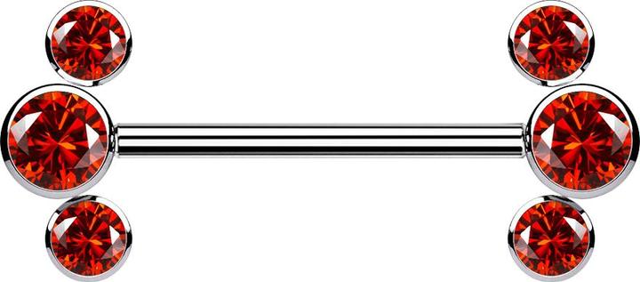 Actual product image Star Piercing Threadless Barbell silber front drei Kristalle rot (without brass, Titanium)