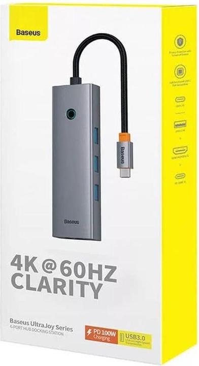 Produktbild Baseus 6in1 Hub UltraJoy USB-C für HDMI4K@60Hz+4xUSB 3.0+PD (Space Grey) (6 Ports)