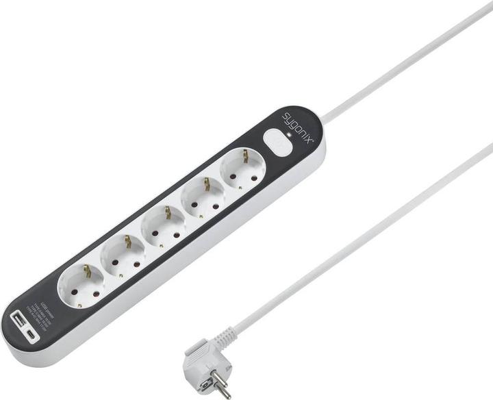 Actual product image Sygonix SY-4755368 Multiple socket outlet with switch White Grey earthing contact 1 pc. (5 x, CEE 7/3, 1.40 m)