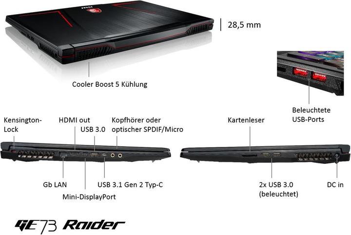 Actual product image MSI GE73VR 7RF Raider (17.30", 256 GB, 16 GB, CH, Intel Core i7-7700HQ)