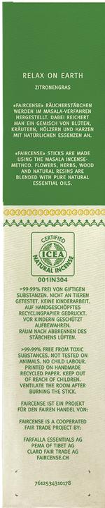Image du produit Farfalla Räucherstäbchen - Lemongrass/Relax on Earth - Faircense Räucherstäbchen