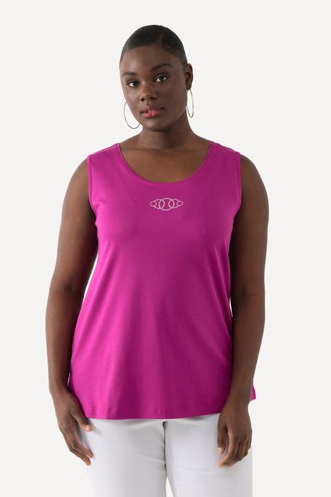 Produktbild Ulla Popken Top, Pima Cotton, Slim, Rundhals, Ziersteinchen, ärmellos (50, 52)