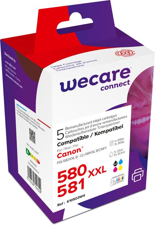 Wecare Multipack XXL rebuilt BKCMY CLI581XXP for Canon Pixma TS6150 25ml (M, C, Y, FC)