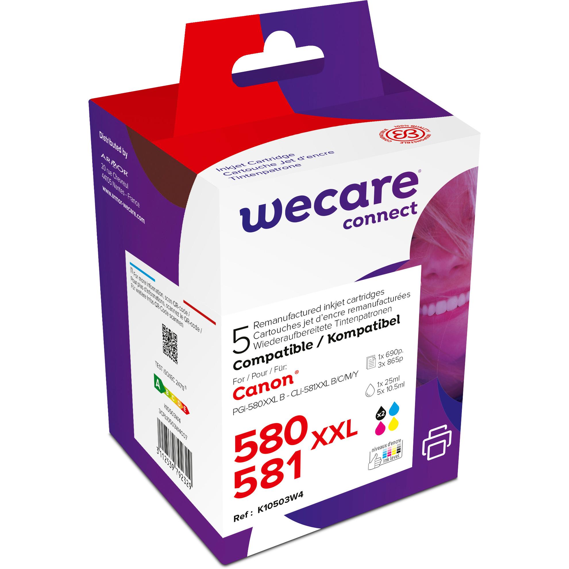 Wecare, Druckerpatrone, Multipack XXL rebuilt BKCMY CLI581XXP zu Canon Pixma TS6150 25ml (M, C, Y, BK)