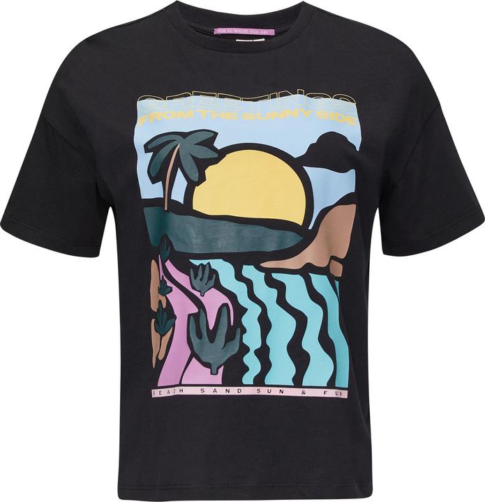 S.Oliver T-Shirt Baumwoll-T-Shirt im Loose Fit mit Artwork-Print (XS)