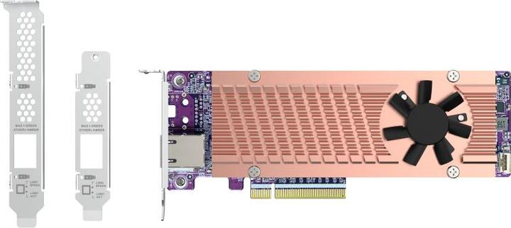 Produktbild QNAP Card QM2 series 2xPCIe 2280 M.2 SSD slots PCIe Gen4x8 1xAQC113C 10GbE NBASE-T port