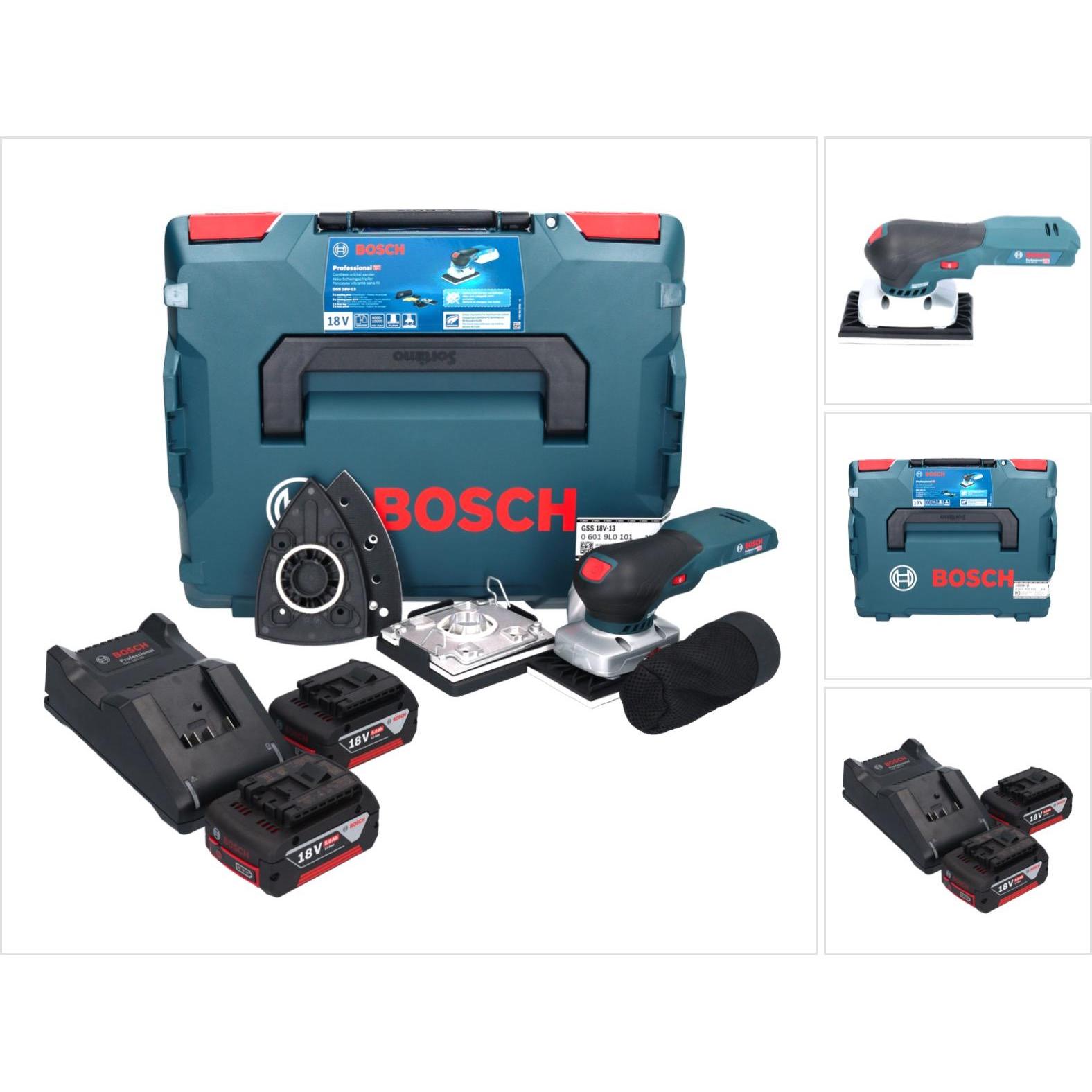 Bosch Professional, Schleifmaschine + Poliermaschine, Bosch GSS 18V-13 Akku Schwingschleifer 18 V + 2x Akku 5,0 Ah + Lad...