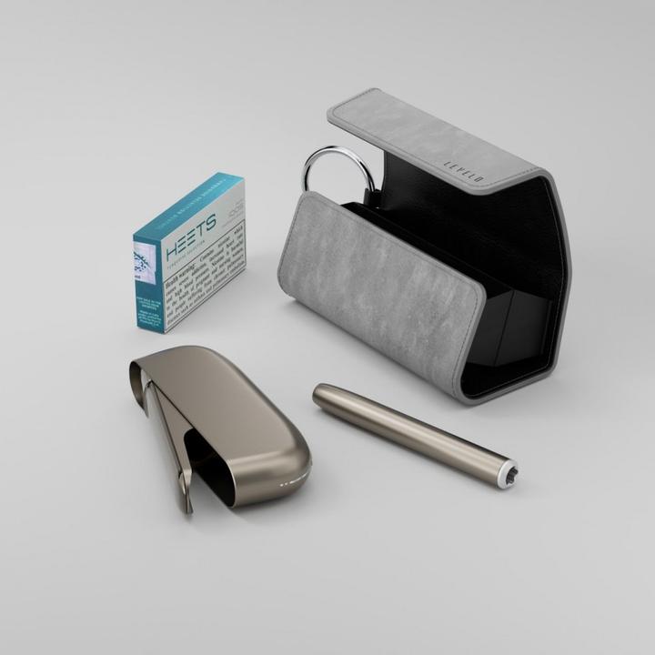 Image du produit Levelo Etui en cuir - IQOS Iluma 2023 Avec compartiment pour cigarillos Terra - Gris (1 x)