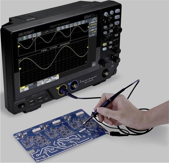 Actual product image Voltcraft ADO-1002 Digital-Oszilloskop 100 MHz 2.5 GSa/s 250 Mpts 12 Bit Digit (CAT II 300V)
