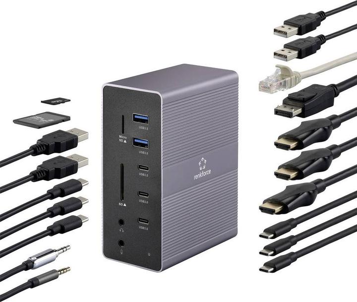 Produktbild Renkforce USB-C® Dockingstation RF-DKS-910 Passend für Marke Dockingstations: U (USB-C, 14 Ports)