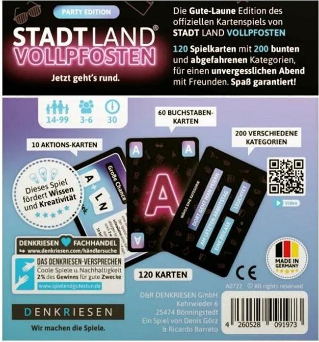 Produktbild Denkriesen Stad Land Vollpfosten - Kartenspiel Party Edition (d) (Deutsch, 3 - 6 Spieler)