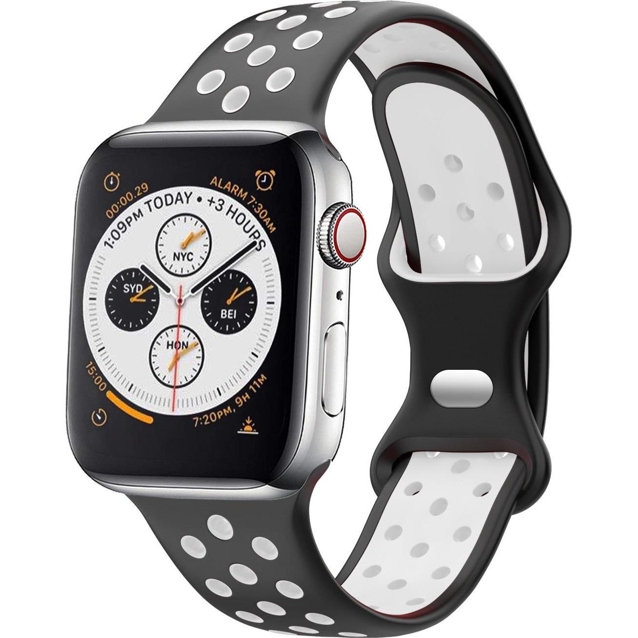 Strap-it Sportarmband (Silikon, Apple Watch), Uhrenarmband, Schwarz, Weiss