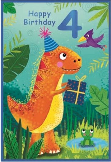 Actual product image Simon Elvin Dinosaur 4th Birthday Greetings Card (Pack of 6) (6 pcs.)