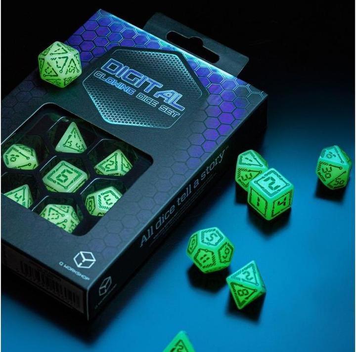 Actual product image Q Workshop SDGT3N - "Digital" Glowing Dice Set