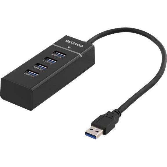 Deltaco UH-475 interface hub USB 3.2 Gen 1 (3.1 Gen 1) Type-A Black (USB-C, 4 Ports), Dockingstation + USB Hub, Schwarz
