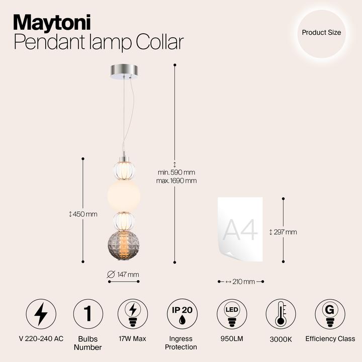 Image du produit Maytoni Collar LED Suspension, lampe à suspendre 17W Chrome Verre (950 lm)