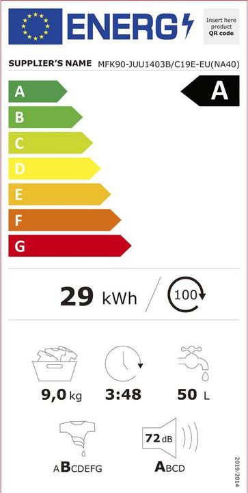 Energie-Label Kibernetik FLWS512 FusionLine Waschmaschine 9kg A-40% Klasse Weiss (9 kg, Links)
