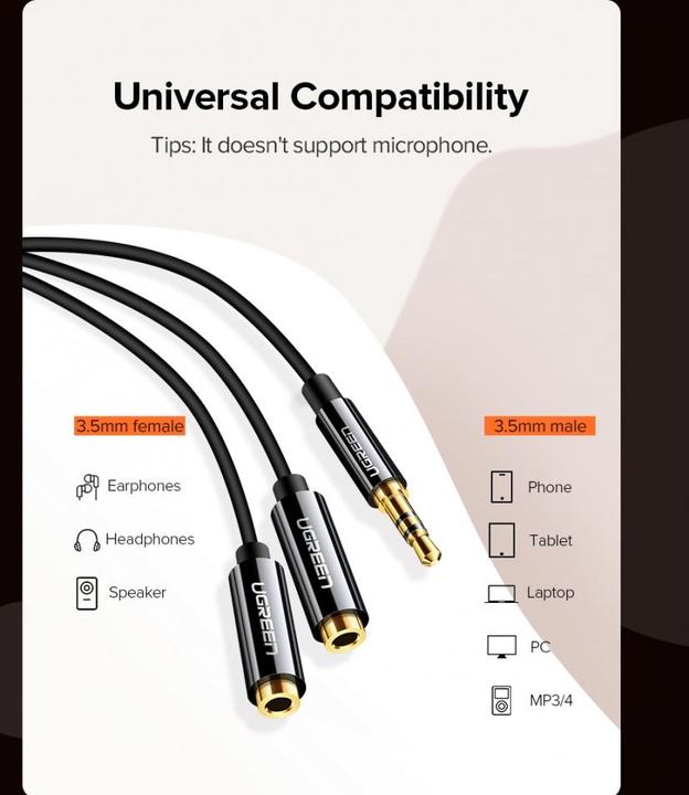 Immagine prodotto Ugreen Splitter audio stereo da 3,5 mm (0.20 m, Connettore da 3,5 mm (AUX))