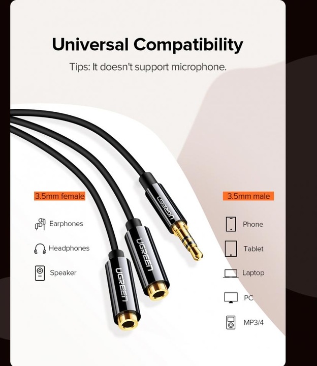 Produktbild Ugreen 3.5mm Stereo Audio Splitter (0.20 m, 3.5mm Klinke (AUX))