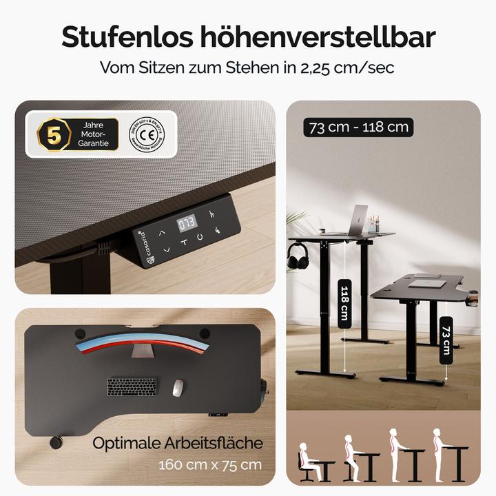 Actual product image Casaria Desk with adjustable height (160 x 75 x 118 cm)