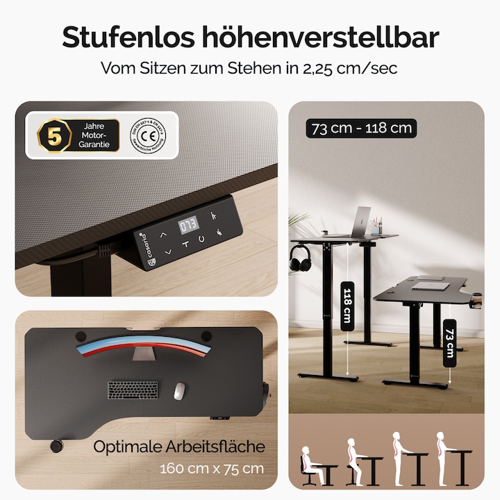 Produktbild Casaria Höhenverstellbarer Schreibtisch (160 x 75 x 118 cm)