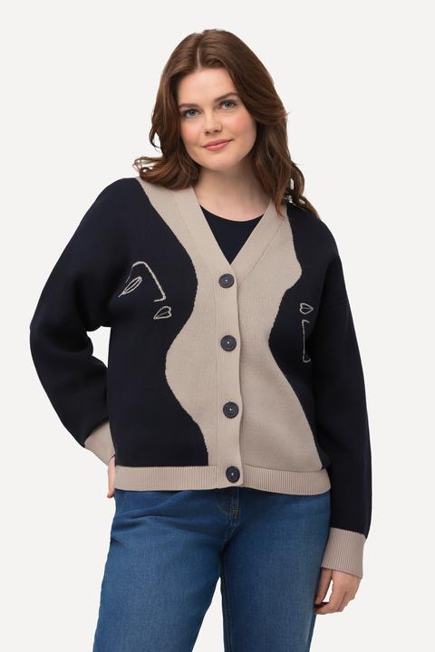 Image du produit Ulla Popken Cardigan boxy à col en V, motif femmes, coton bio (46, 48)