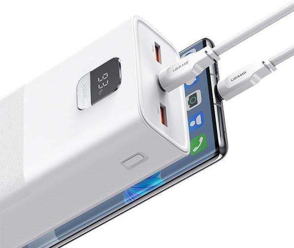 Actual product image Usams Powerbank PB68 30000mAh 65W QC3.0+PD Fast Charge + cable USB-C/USB-C 100W biały/white ATXLOGTC (30000 mAh, 65 W)