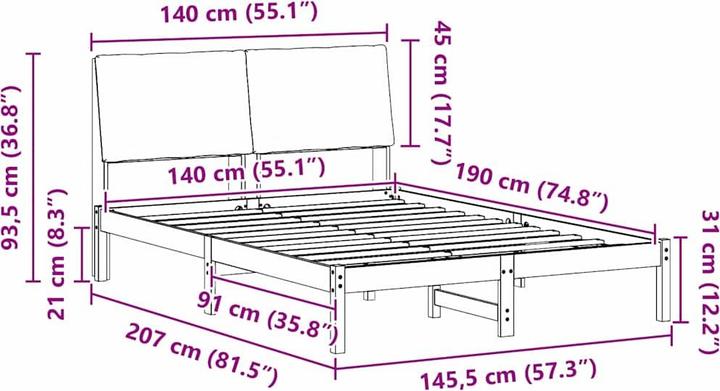 Actual product image vidaXL Bettgestell (140 x 190 cm)