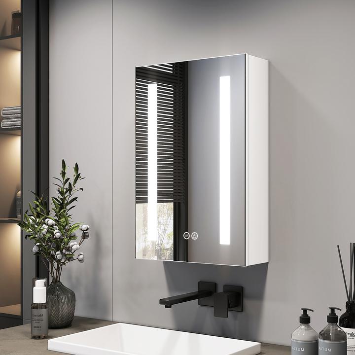 Produktbild Emke Badezimmerschrank mit Beleuchtung 60x40 cm, Mattweiss, Schminkschrank, dimmbar, Antibeschlag (60 x 40 cm)