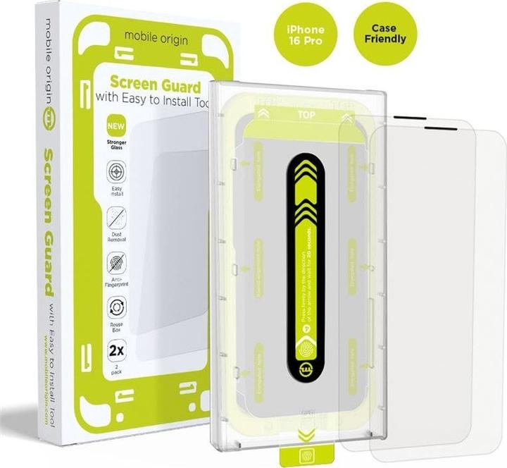 Actual product image Mobile Origin Screen Guard with easy applicator 2 pack - iPhone 16 Pro (2 Piece, Apple iPhone 16 Pro)