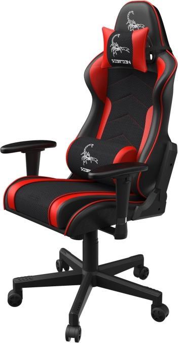 Actual product image Gembird Gaming chair SCORPION juodas mesh red skin accents