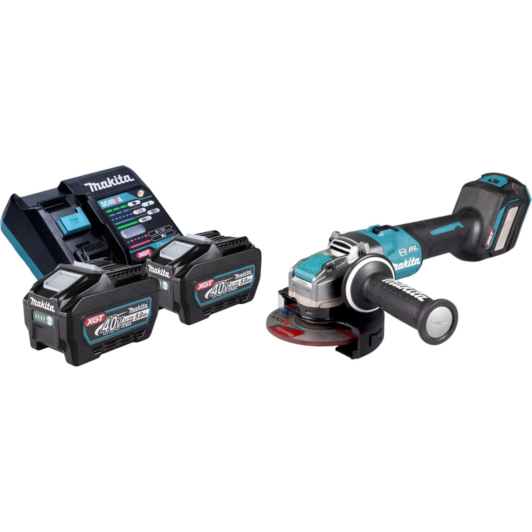 Makita, Winkelschleifer, GA 041 GT201 Akku Winkelschleifer 40 V max. 125 mm X-LOCK Brushless + 2x Akku 5,0 Ah + (125 mm)