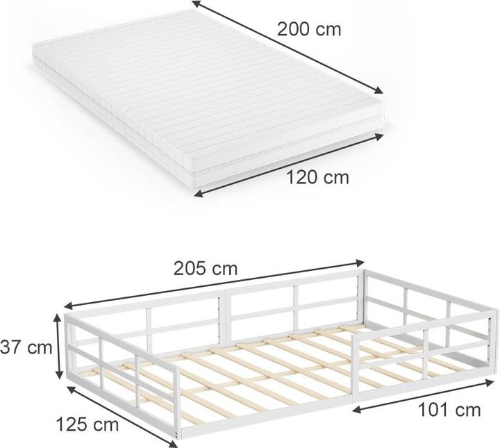 Produktbild VitaliSpa Bodenbett aus Metall Minno, Weiss, 120x200 mit Matratze (120 x 200 cm)