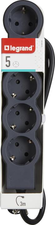 Actual product image Legrand Flat socket strip 5x socket, 3 metre cable Black 694564 (5 x, CEE, CEE 7/3, 3 m)