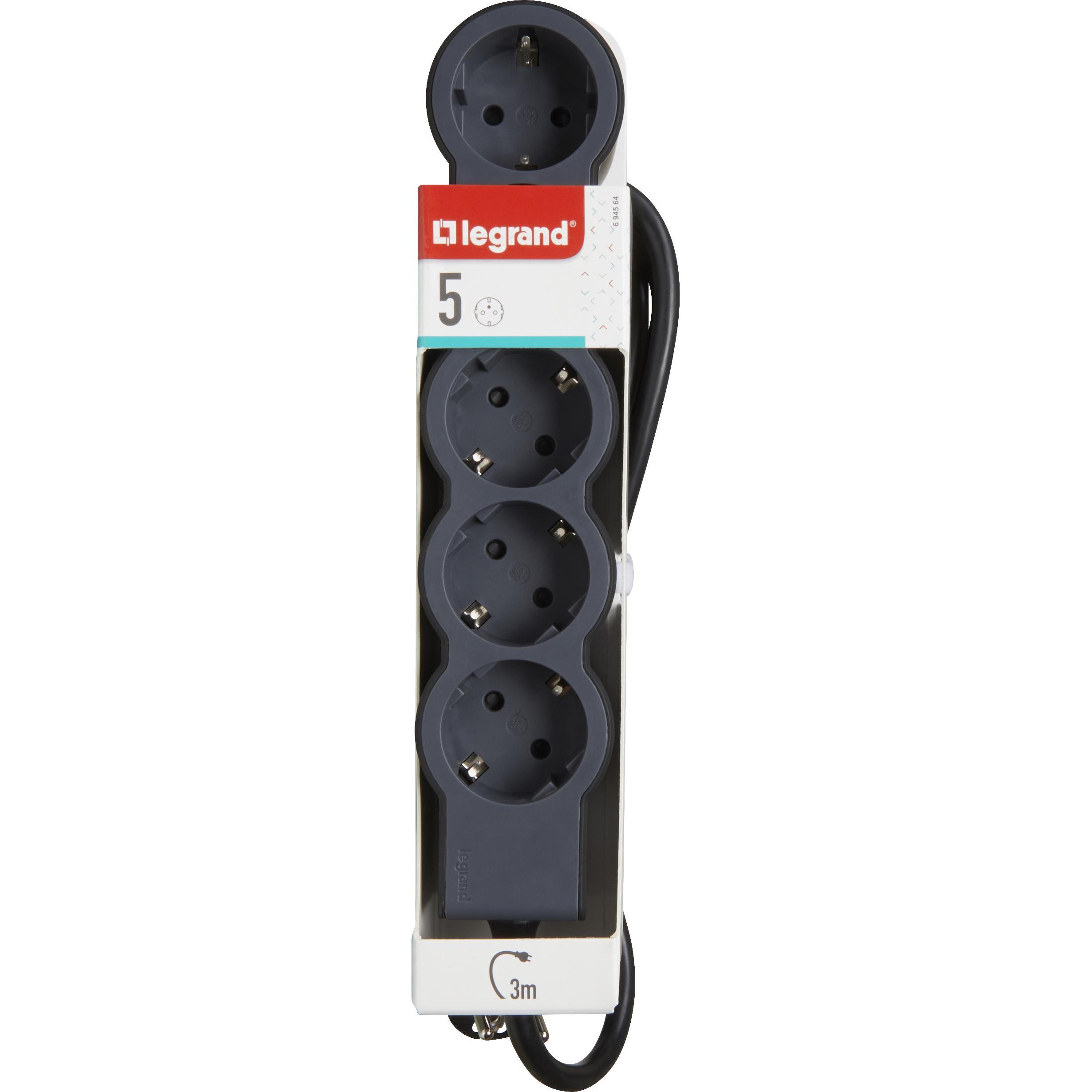 Legrand, Steckdosenleiste, Flache Steckdosenleiste, 5-fach Steckdose (5 x, CEE 16/5, CEE 7/3, 3 m)