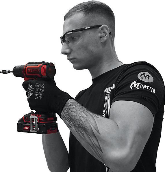 Image du produit KS Tools eMONSTER Kit de perceuses/visseuses sans fil brushless, 4 pièces| 18 volts, 2 batteries et chargeur (Fonctionnement sur batterie)