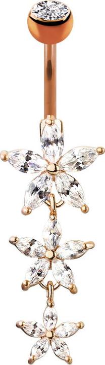 Immagine prodotto Star Piercing Ciondolo Banana in oro rosa con tre fiori di cristallo (Ottone, Acciaio chirurgico 316L)