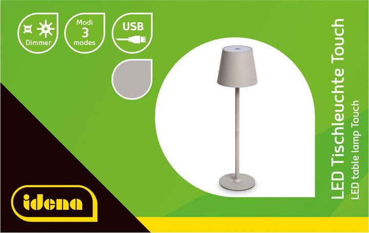 Produktbild Idena LED Tischleuchte Touch Metall grau 11x24/38cm Akku USB dimmbar 3 Modi Innen und Aussen