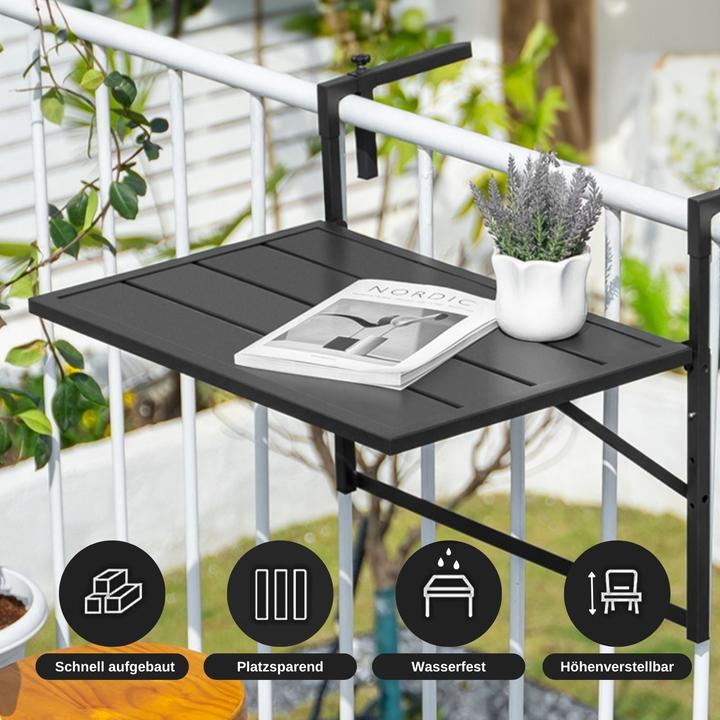 Produktbild Hermex Balkon-Hängetisch Klappbarer Balkontisch Outdoor-Tisch Ablage (60 cm)