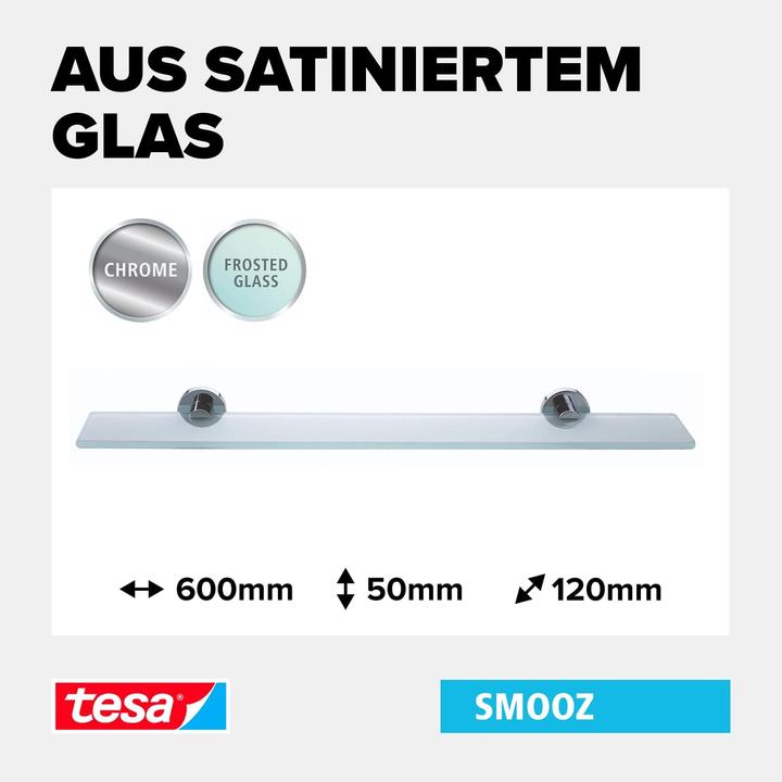 Actual product image tesa SMOOZ glass shelf incl. adhesive solution without drilling (5 x 18 x 70.5 cm)