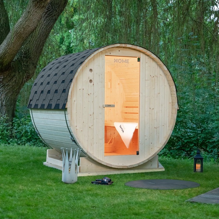 Produktbild Home Deluxe Outdoor Sauna Fasssauna AQUILA L- 195 x 180 cm für 4 Personen - Sauna mit 6kW Ofen