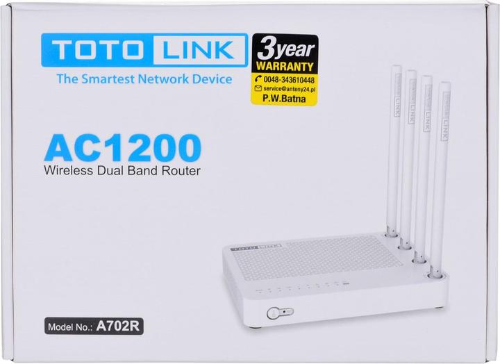 Produktbild Totolink A702R AC1200 WIRELESS DUAL BAND ROUTER wireless router Fast Ethernet Dual-band ( / ) White