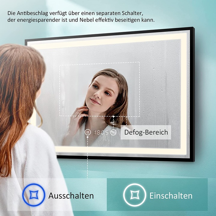 Actual product image Emke Bathroom Mirror With Lighting 70*50cm,Fog-Free, Temperature&Time Cool-White(6500K), Dimmable (70 x 50 cm)