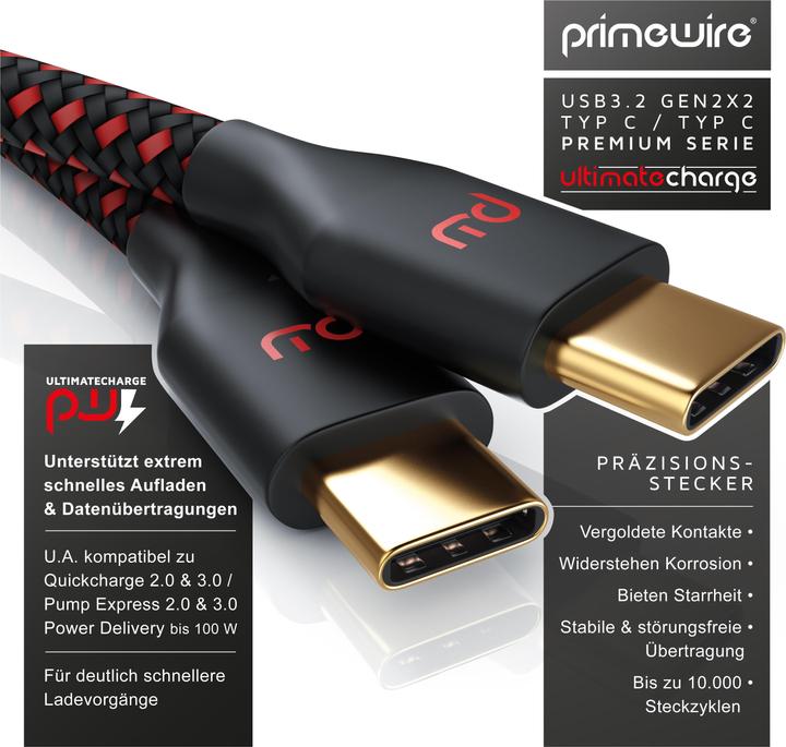 Image du produit Primewire Câble USB-C 3.1 vers USB C Gen 2 / Câble de charge / Câble de données pour smartphone, tablette (1 m, USB 3.1)