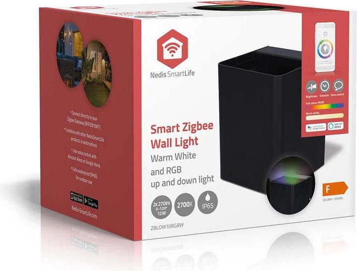 Produktbild Nedis Smartlife-Aussenleuchte | 2 x 270 lm | Zigbee 3.0 | 12 + 4 W | RGB / Warmweiss | 2700 K | Alumi (540 lm, IP65)